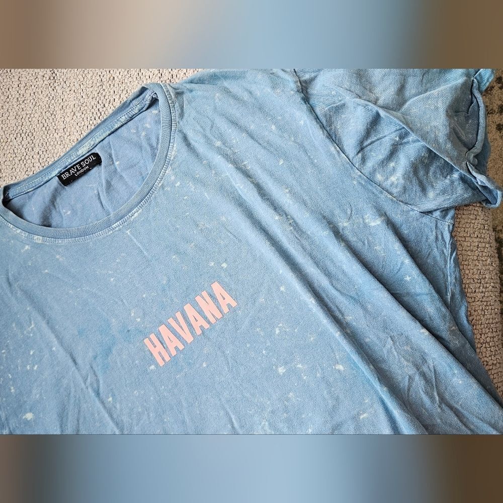 🎁Brave soul mens Havana blue discolor/ distress look tee